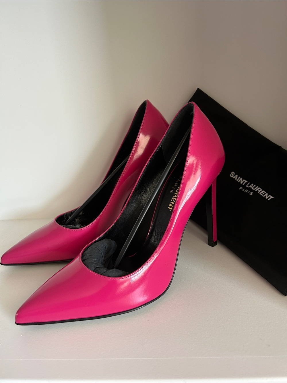 Saint Laurent Paris Shiny Leather Paris Pumps 105mm | Fuchsia Pink | EU 36 | Box - Picture 5 of 16